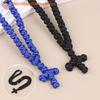 Hot Sale 1PCS Rope Black/Blue Komboskini Knot Necklace Handmade Orthodox Religous Rosary Prayer Rope Cross Jewelry Gift