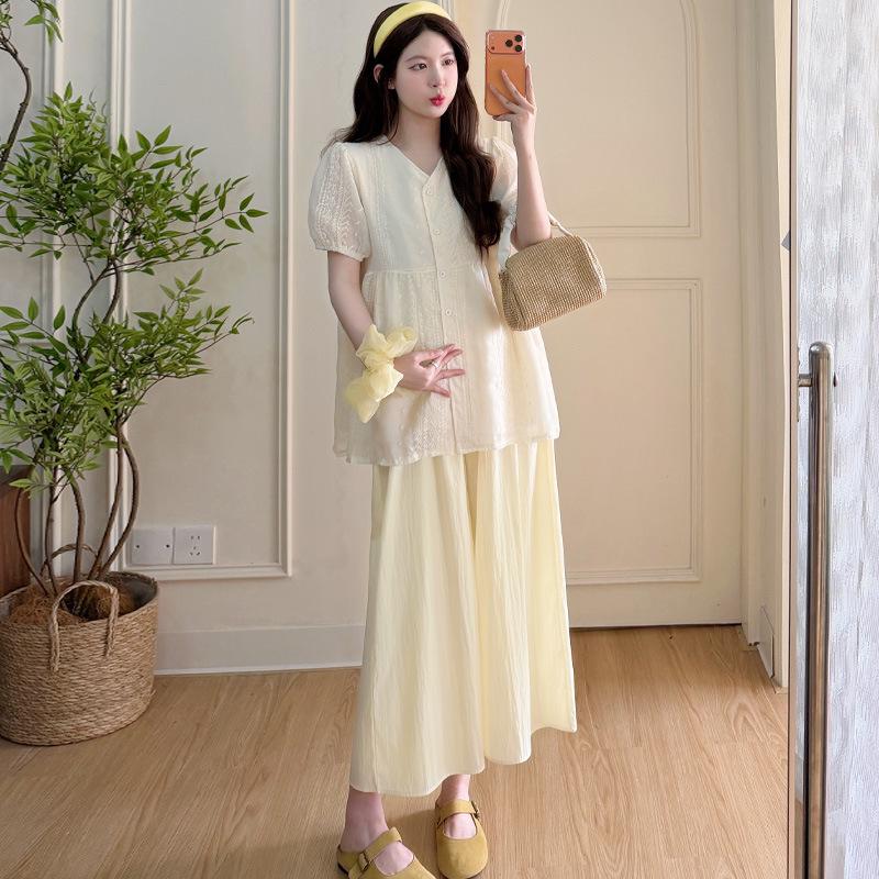 Maternity V-Neck Lace Embroidery Nursing Top Set XL