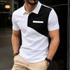 New Men's  Short Sleeve Polo Shirt Color Block Streetwear Lapel Tshirts for Men Summer Jogging Sport Tops Loose Basic Splice Top