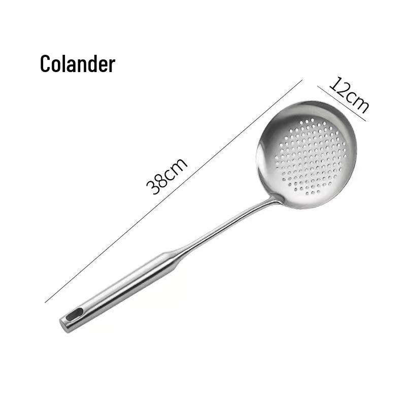 304 Stainless Steel Kitchen Utensil Set: Hollow Handle Spatula, Frying Pan Spatula, Flour Sieve, Soup Ladle, Hot Pot Ladle, Slotted Spoon.