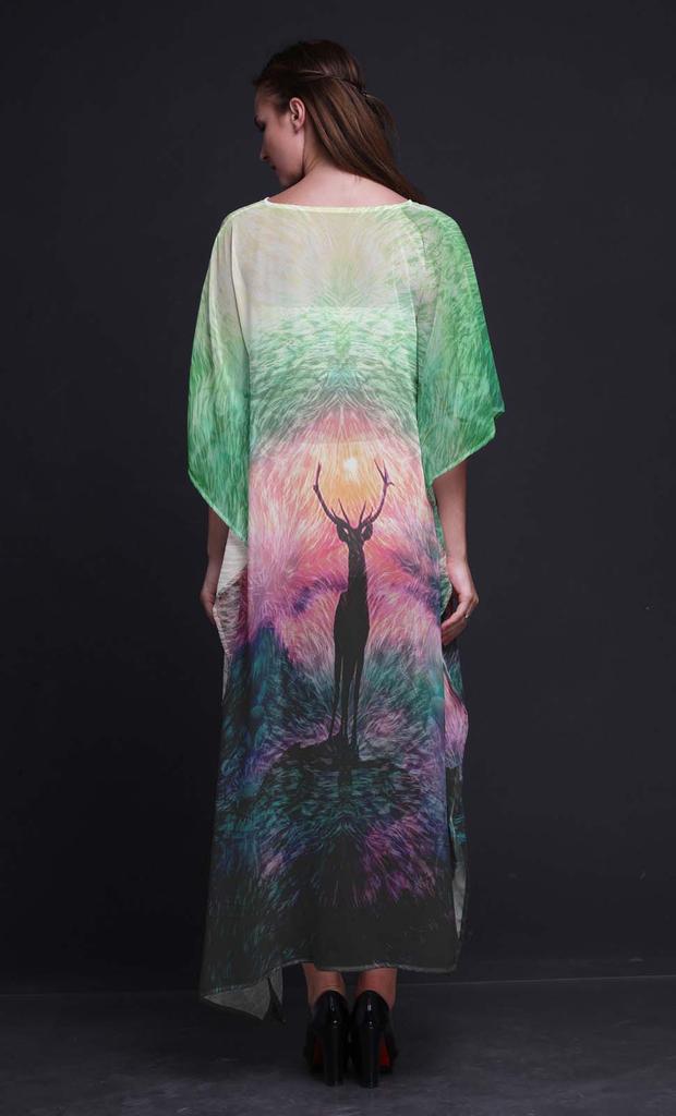 Phagun Deer Animal Womens Long Beach Kaftan Beachwear Bikini Coverup Maxi