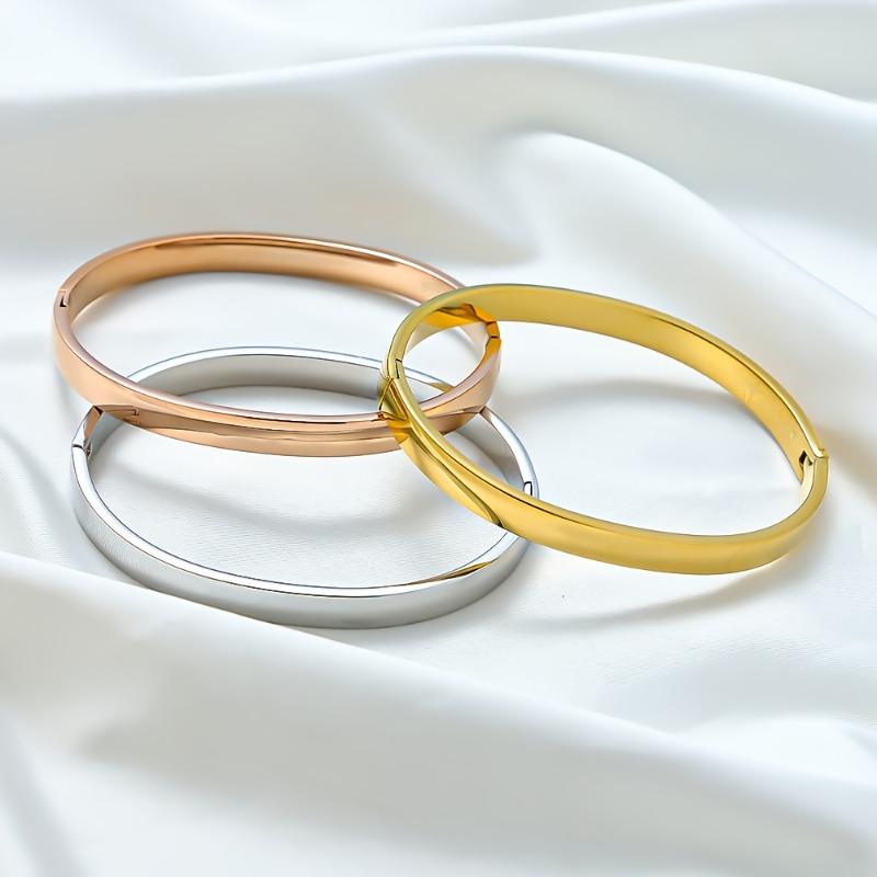 3PCS Stainless Steel Curved Surface 6mm Bracelet, Colorful Three-color Combination, Fashionable Women's Bracelet