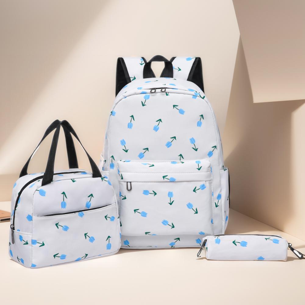 3Pcs Floral Backpack Set Teenagers Book Bag with Lunch Bag & Pen Case School Bookbag Set Large Capacity Travel Daypack