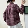 Women's 2026 Early Spring Brushed Cotton Plaid Shirt - Korean Retro Hong Kong Style, Long Sleeve, Niche, Lazy Chic