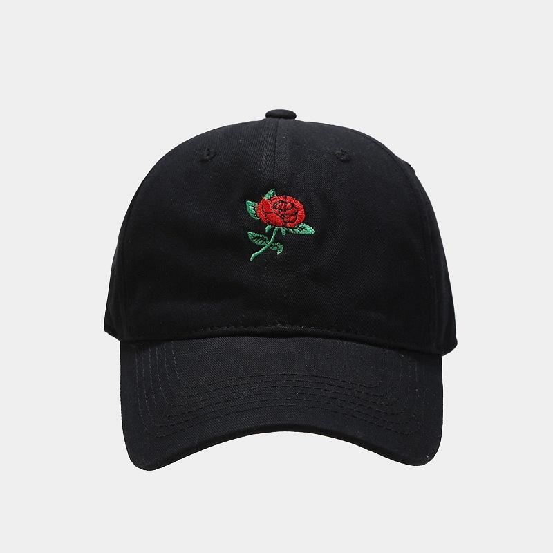 Summer new men's and women's pure cotton embroidered rose soft top baseball cap student outdoor face cap