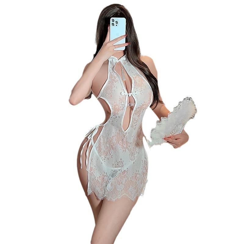 Sexy lingerie sexy lace seduction perspective cheongsam hot passion lace-up pajamas uniform