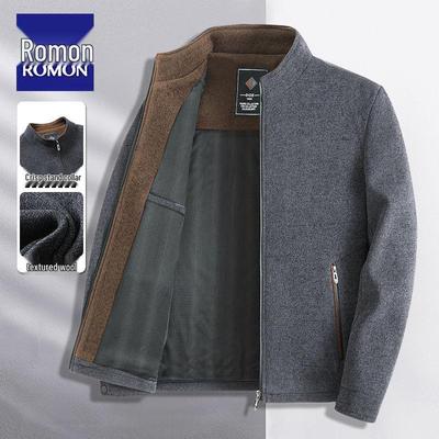 Pánska vlnená bunda Romon - Business Casual, Vetruvzdorný stojatý golier pre stredný vek a starších (jeseň/jar)