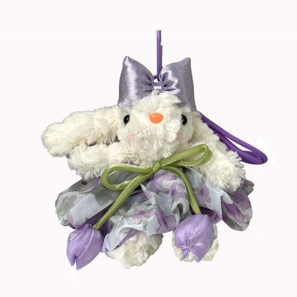 Long-eared Plush Rabbit Pendant Hanging Decoration Stuffed Rabbit Bunny Keychain Women Girls