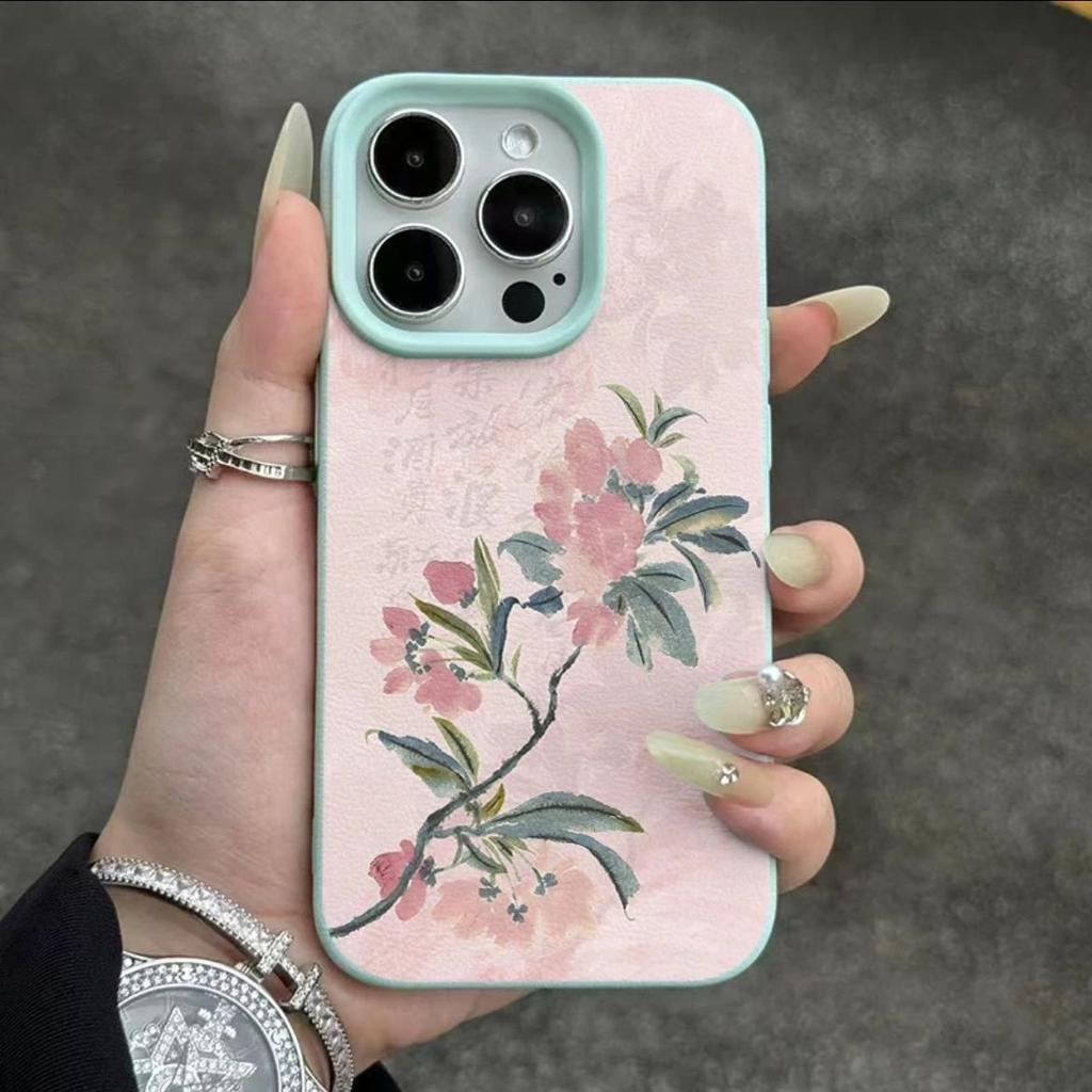 Phone Case For IPhone 17e 16e Air 17 16 15 14 Plus 13 12 11 Pro Max Soft Protective Elegant Chinese Ink Pink Blossom Soft Cover