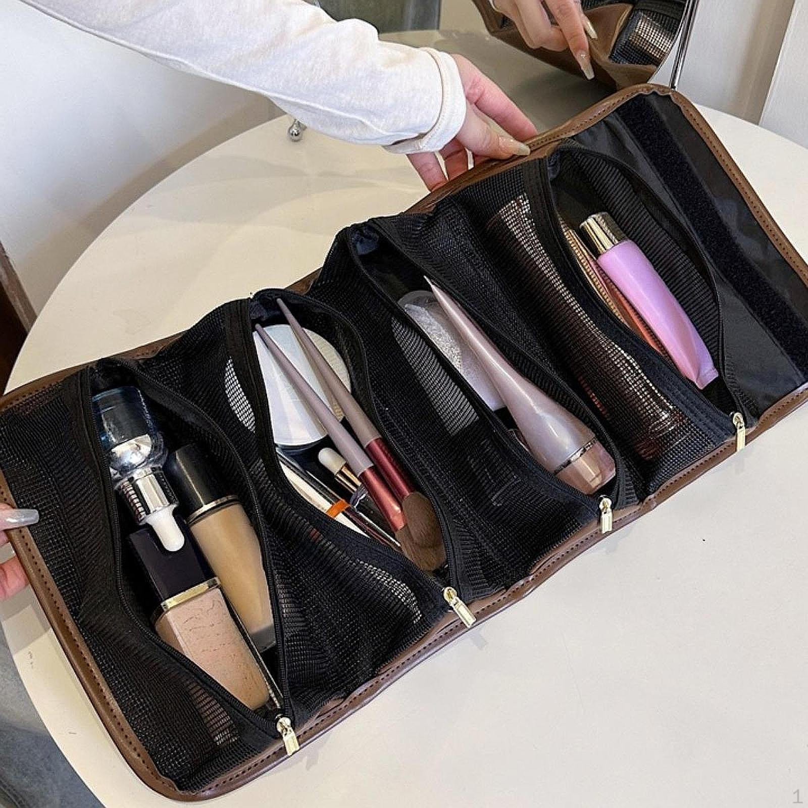 

Cosmetic Travel Case for Women, Makeup Organizer with Handle And Divider коричневый