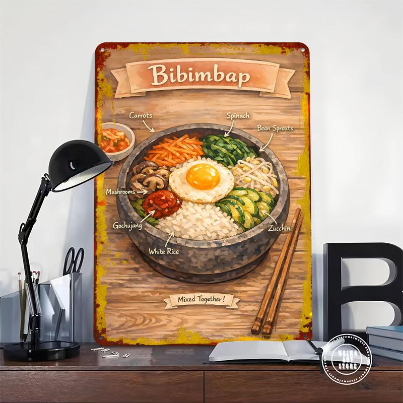 Bibimbap Koreanisches Gericht Poster Individuelle Wandkunst Vintage Metallschilder Retro Blechschild für Man Cave Luxuriöse Wohnaccessoires Zimmer