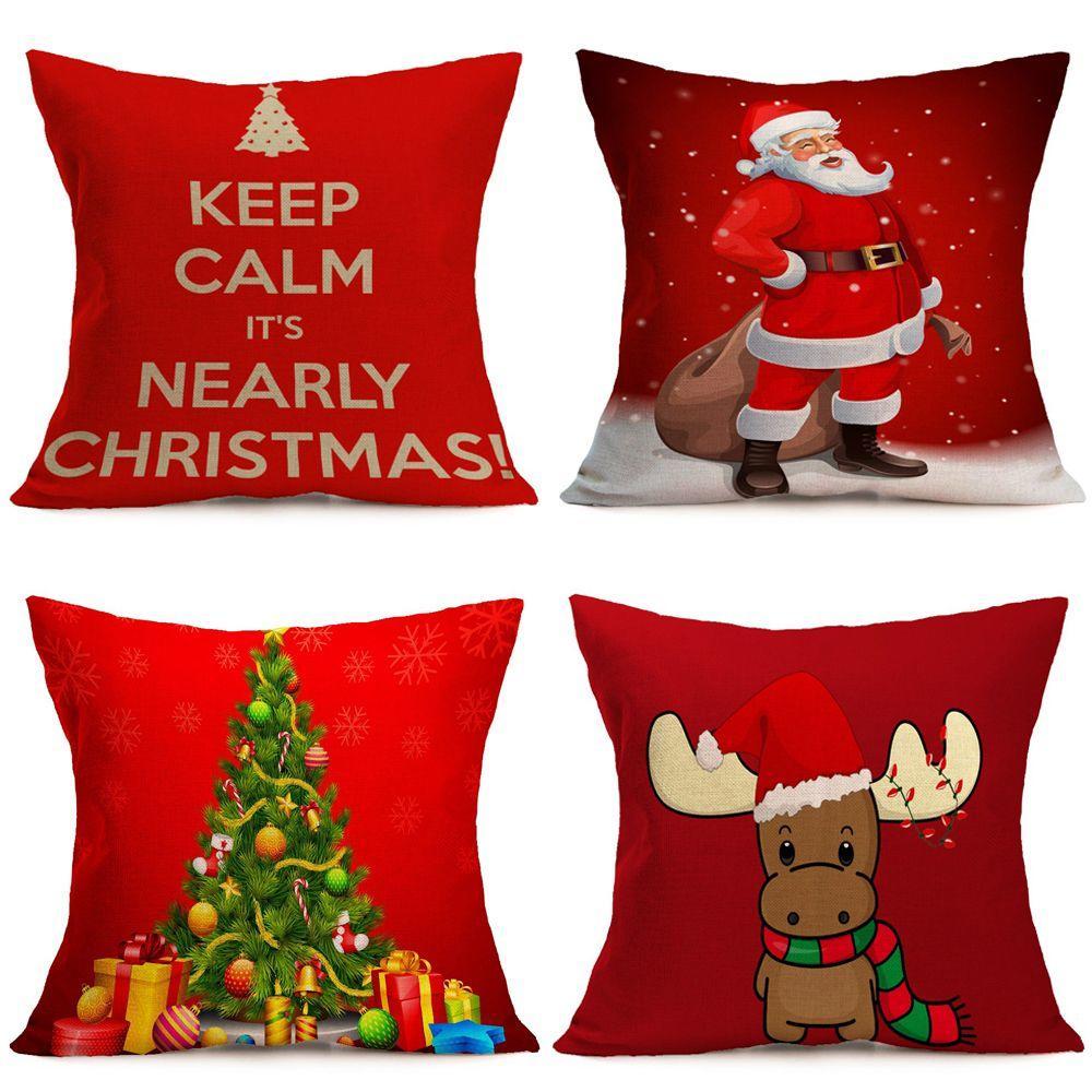 Festival Sofas Cars Home Xmas Tree Santa Deer Pillow Case Cushion Cover Christmas Decoration