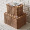 Nordic Style Rattan-Look Woven Storage Box with Lid for Bedroom and Household Organization.