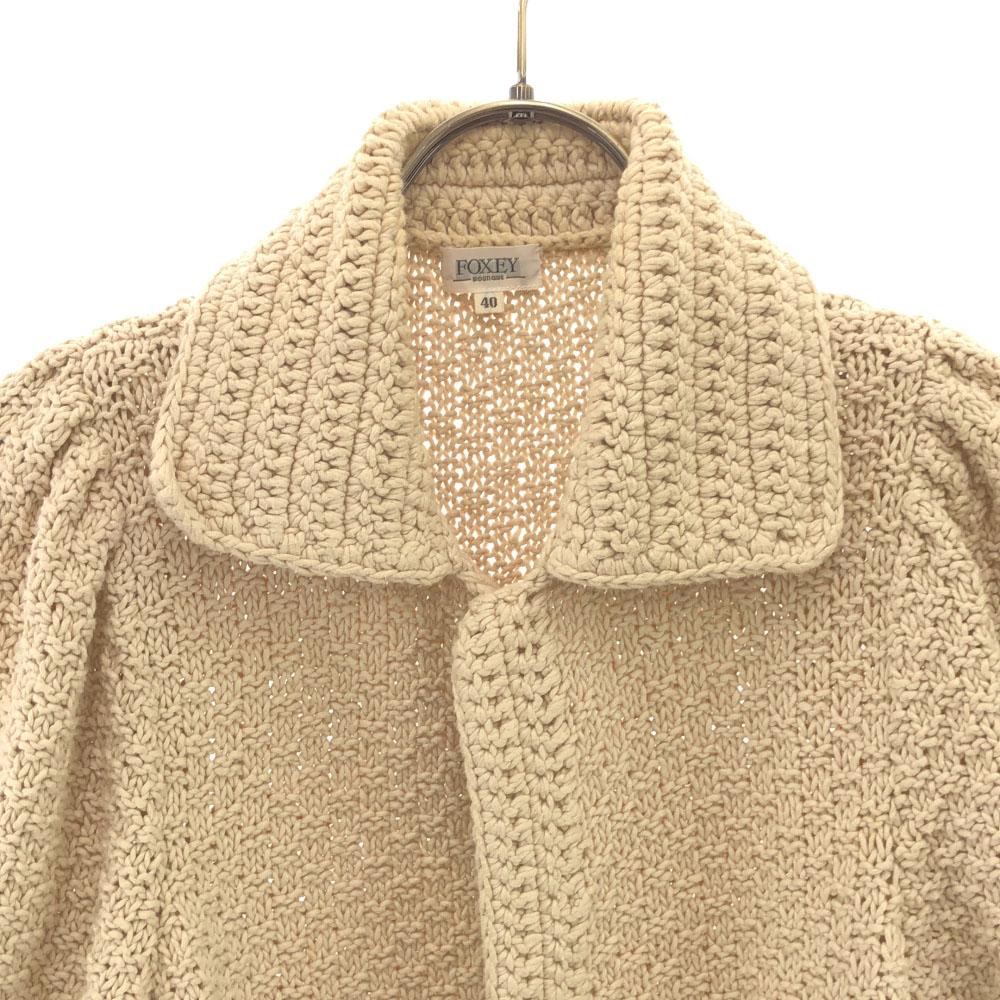 FOXEY Kurzarm Baumwollstrick-Cardigan 40 beige Damen Gebraucht