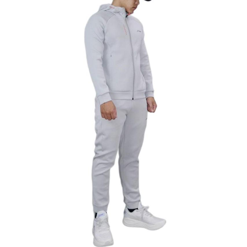 Li Ning Fitness Series Sweatshirts Men's Gray Hooded Moderate Cardigan AWDS791-4