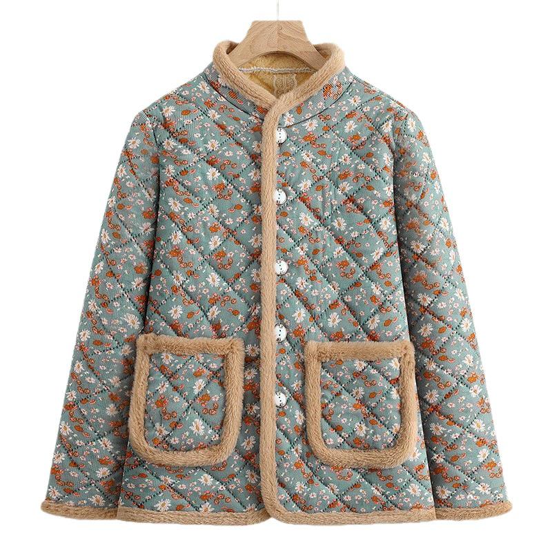 2025 Winter Floral Plus Velvet Cotton Jacket - Warm, Thickened, Stylish Outerwear for Women, Small Floral Design