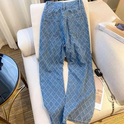 Women's High-Waisted Straight-Leg Jeans, Spring 2024, Loose Fit, Blue