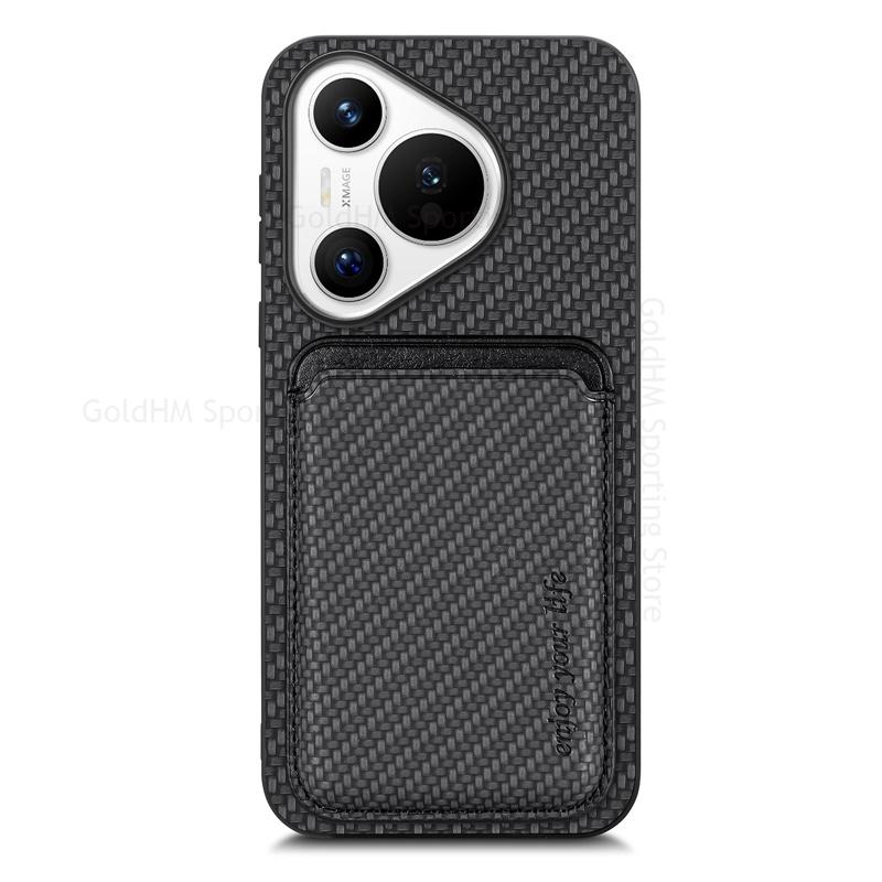 

Раздельный кошелек Слот для карт Магнитный Чехол для телефона Magsafe Для Huawei Pura 80 Ultra Защитная крышка из углеродной кожи и волокна Для Чехла HUAWEI Pura 70 Pro Plus Pura 70 чёрный