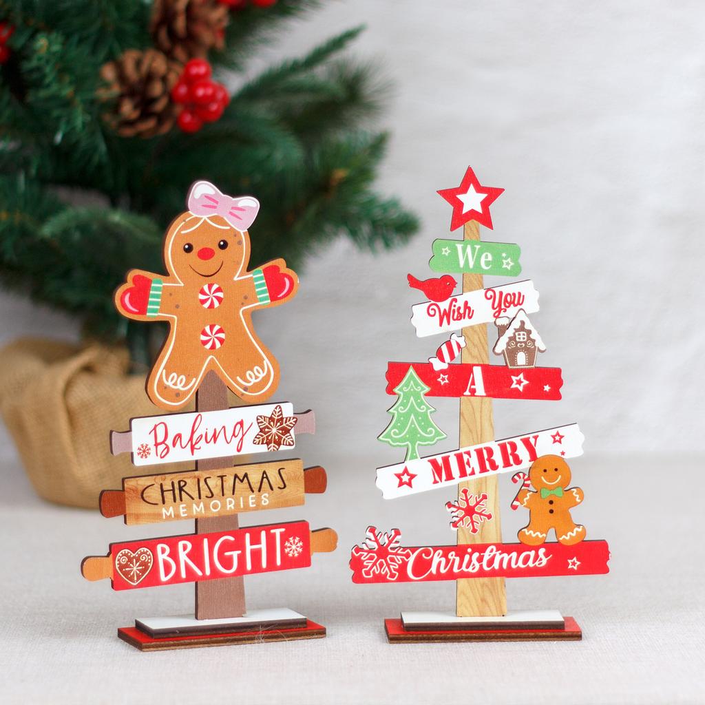 Christmas Home Decoration, Colorful Wooden Christmas Table Setting, Cartoon Claus Wooden Ornaments
