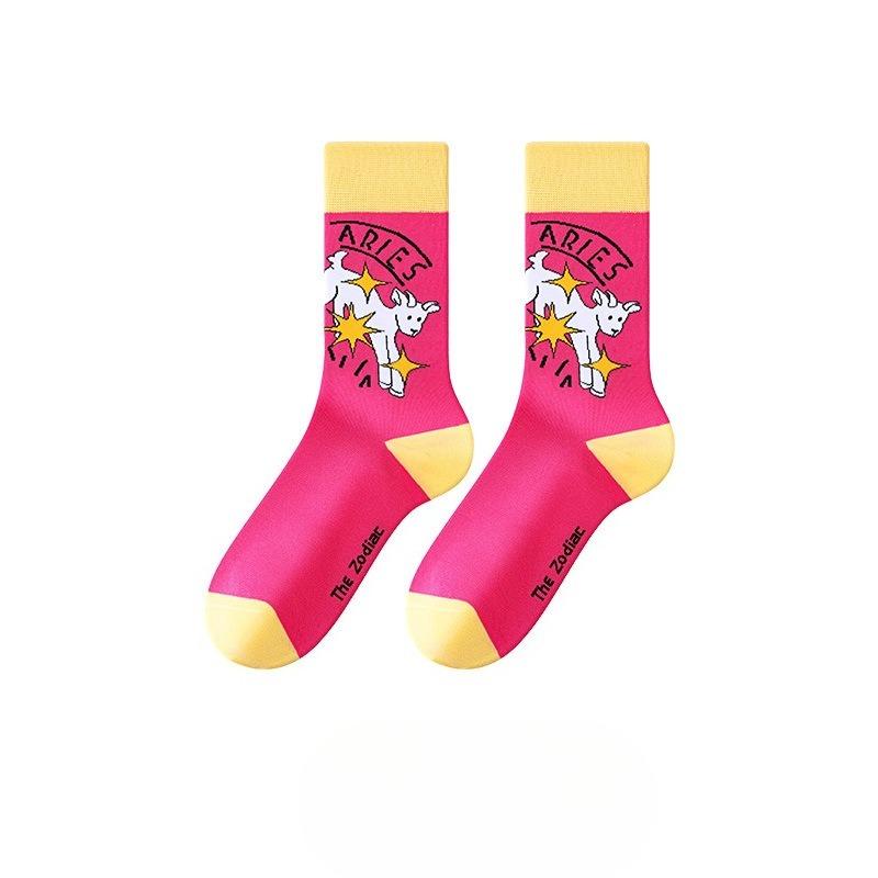 Ladies Spring and Autumn New Zodiac Cartoon Sports In Tube Cotton Socks