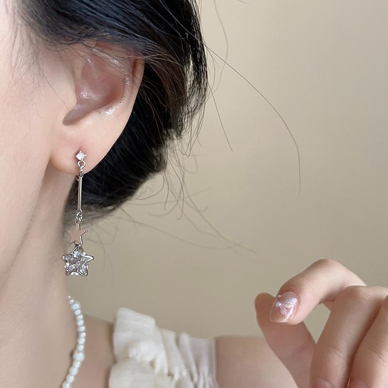 Delicate Rhinestone Star Long Mosquito Coil Ear Clips Without Ear Holes