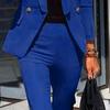 Women Suit Set Solid Color Fake Flap Pockets Two-piece Lapel Buttons Blazer Pencil Pants for Wedding