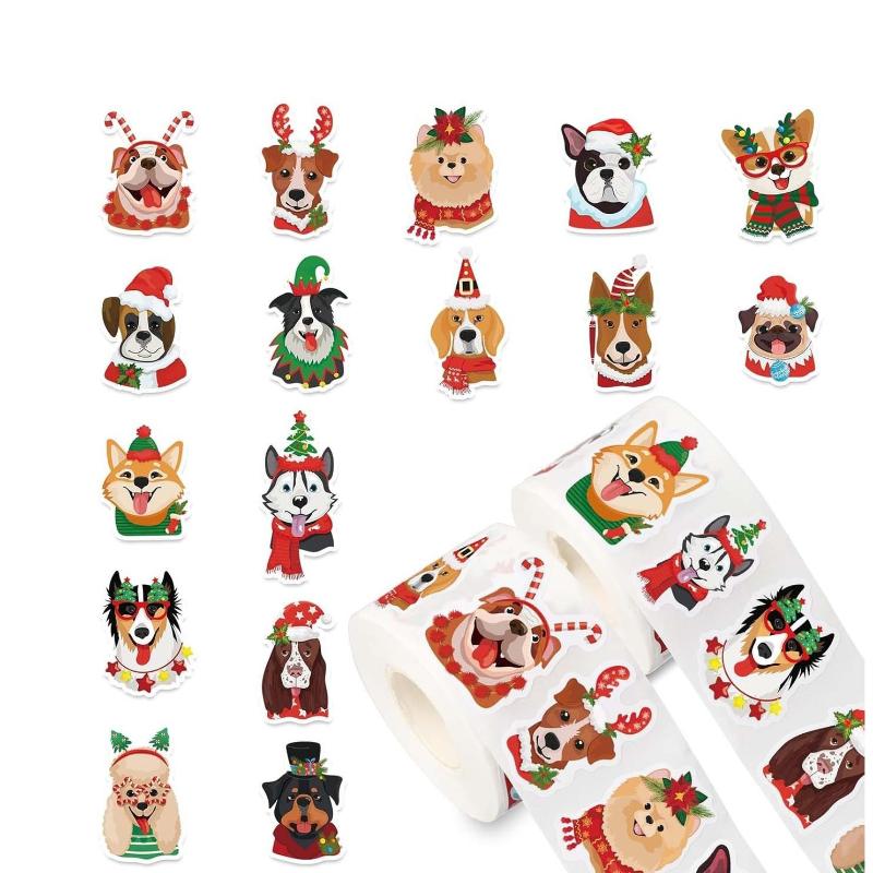 

500Pcs Christmas Stickers Xmas Puppy Dogs Self-Adhesive Sticker Decals For Journal Scrapbook Decor Holiday Party Stickers