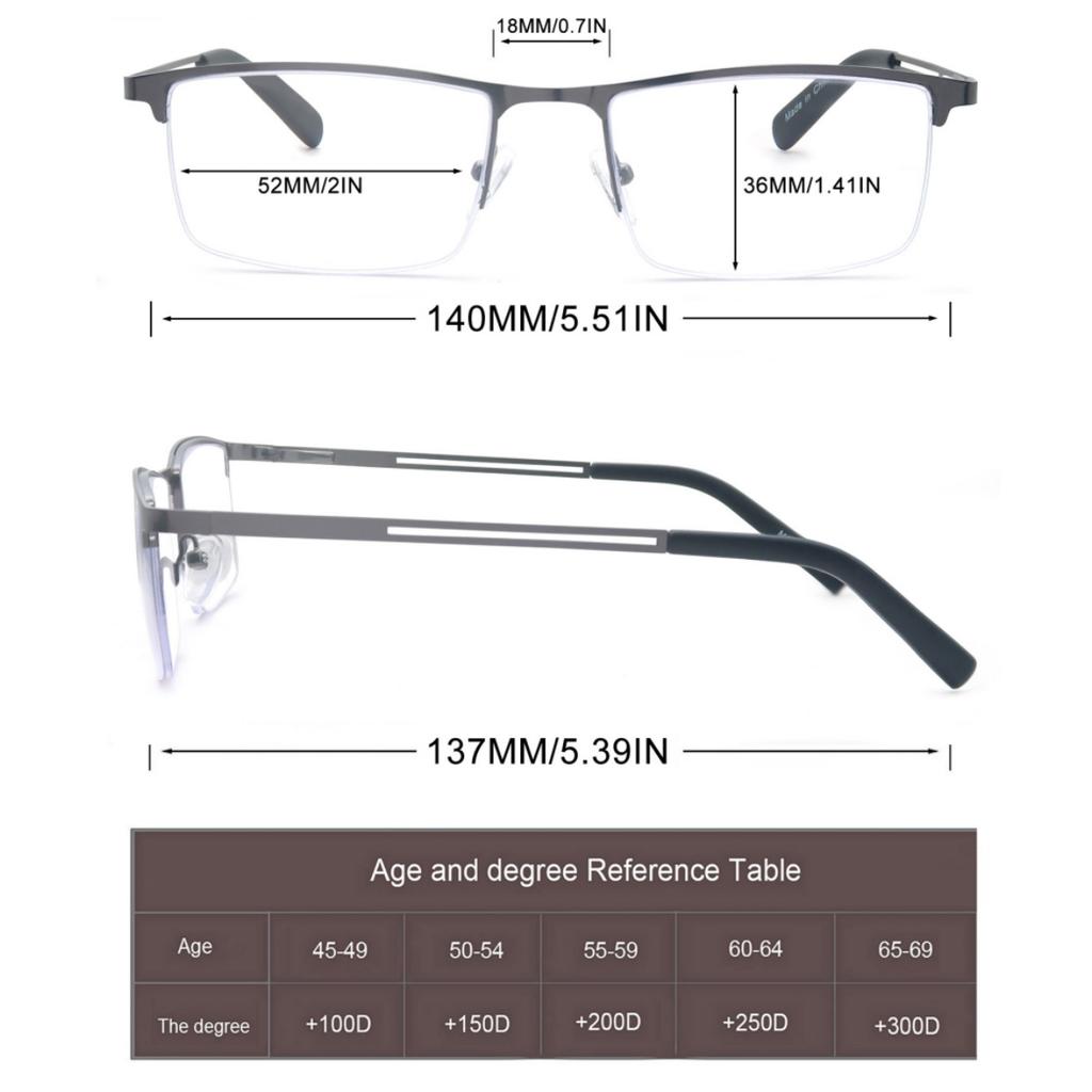 Blaulicht Lesebrille Herren Computerbrille Blendschutz Metallrahmen mit Federscharnier UV400 Schutz Augenbelastung Linderung