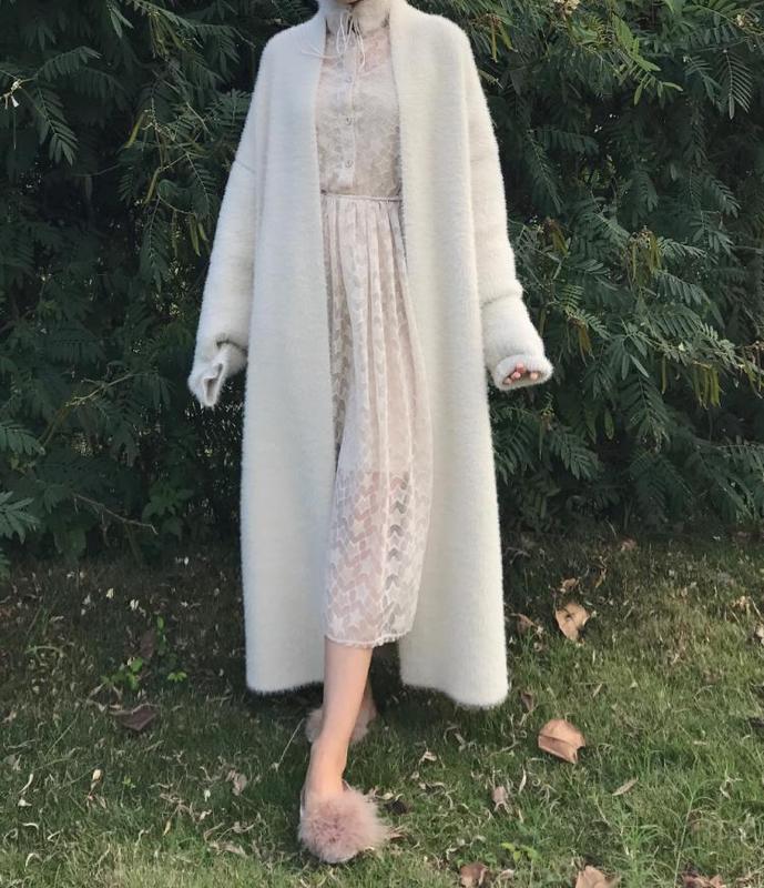 Korean Style Women's Loose Knit Cardigan: Autumn/Winter Mid-Length