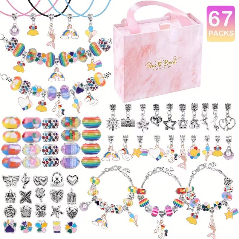 67pcs Pink Series Beaded Jewelry Making Supplies Jewelry Bracelet Making Kit, Beaded Jewelry Making, Birthday Pink Craft Gifts