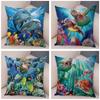 Marine Turtle Dolphins Shark Cushion Cover Short Plush Decor Colorful Ocean Animal Pillowcase Pillow Case for Sofa Home Car