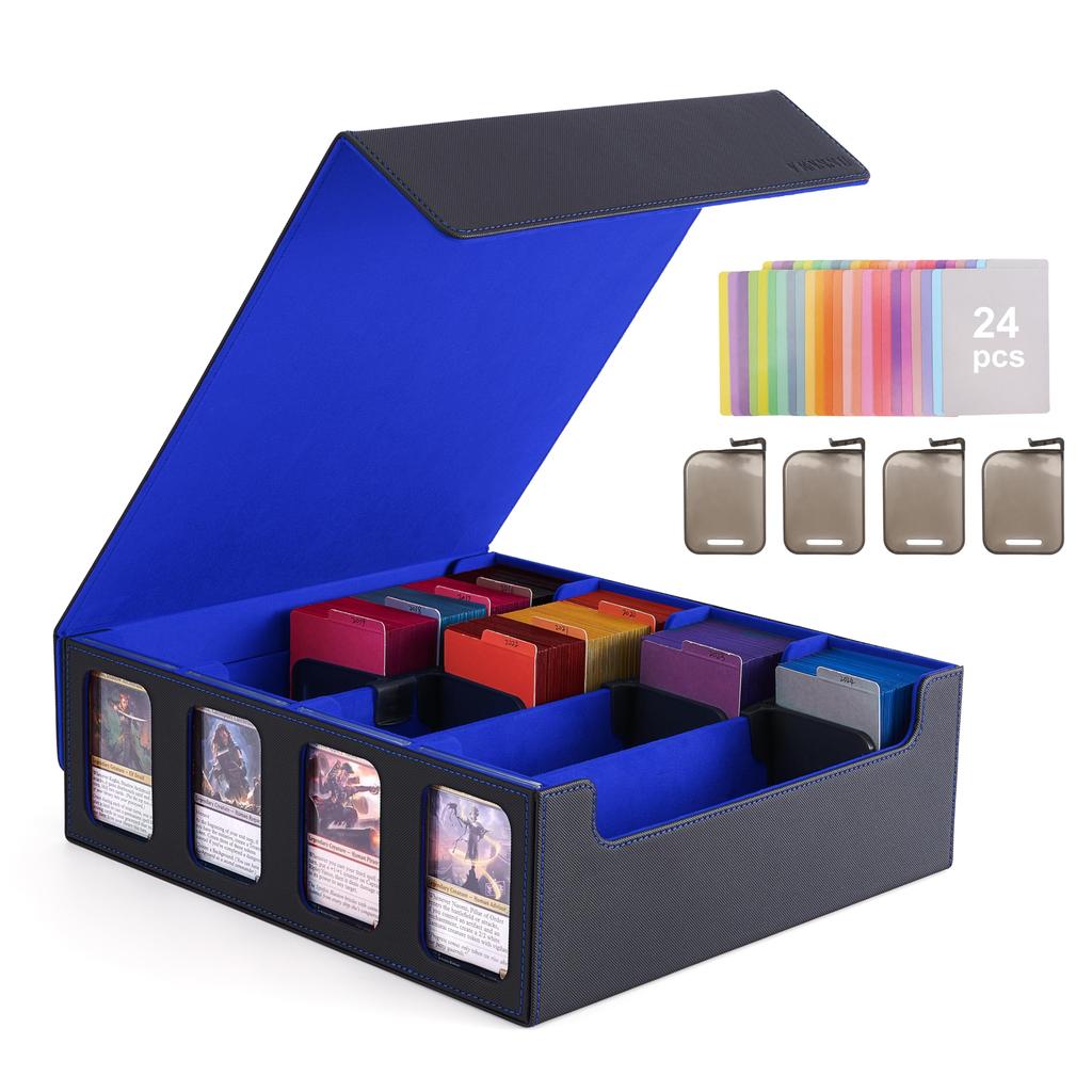 Deck Trading Card Storage Holds with Display and Card Compatible with and Other Card Games with Blue Case, Case, Box, 3000+ Cards, Window, Slots,