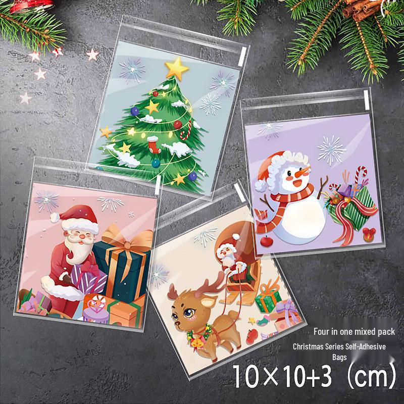 2023 Christmas Snowflake Candy Self-Sealing Bags for Cookies & Biscuits - Santa Tree Design Party Gift Pack
