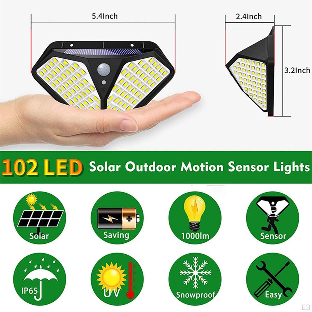 Solar Lights Outdoor,102 Sensor Lamp, 120° Wide Angle Illumination, Waterproof, Flood Light for