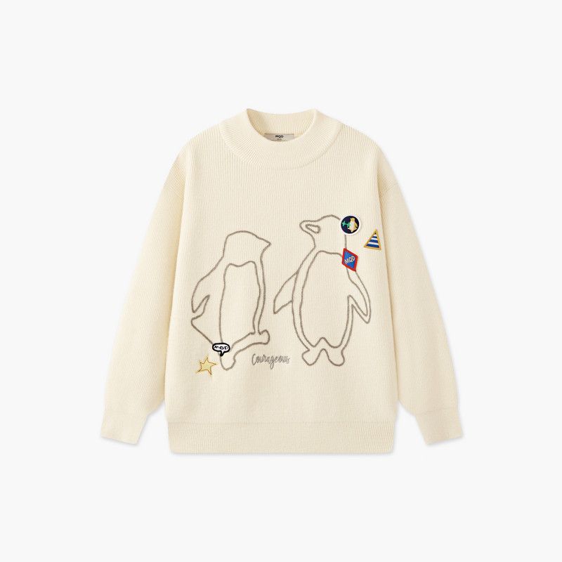 [Art Series] Mqd Boys  25 Winter New Style College Girls  Lettered Warm Half-Turtleneck Sweater Rice White 170