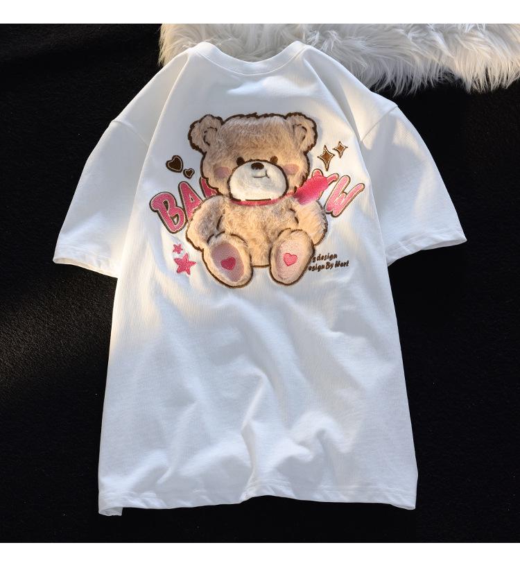 Women's Loose Retro American Bear T-Shirt - Short-Sleeve, Cute Niche Summer Top