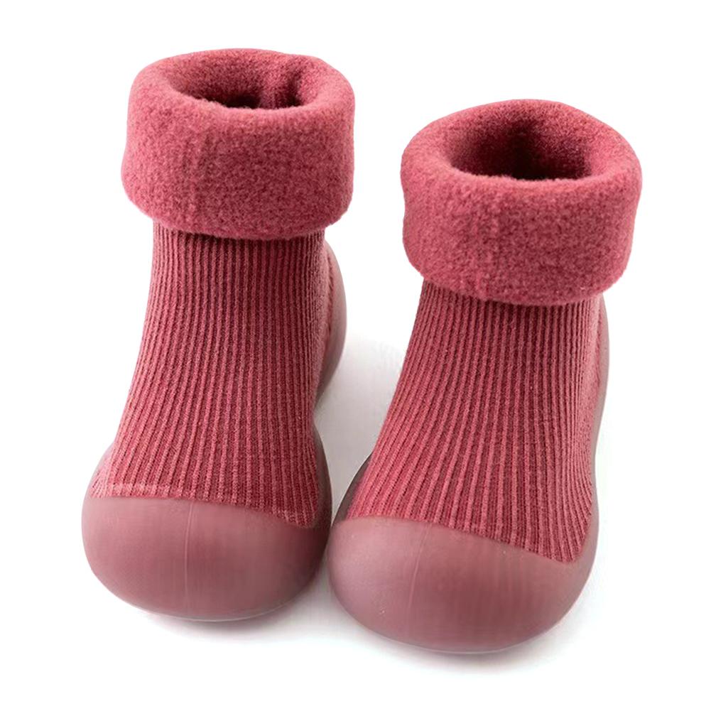 

Детские тапочки для ползания, первые туфли для ходьбы, нескользящие плюшевые пинетки для малышей, мягкие носки для дома и ползания 18 вино красного