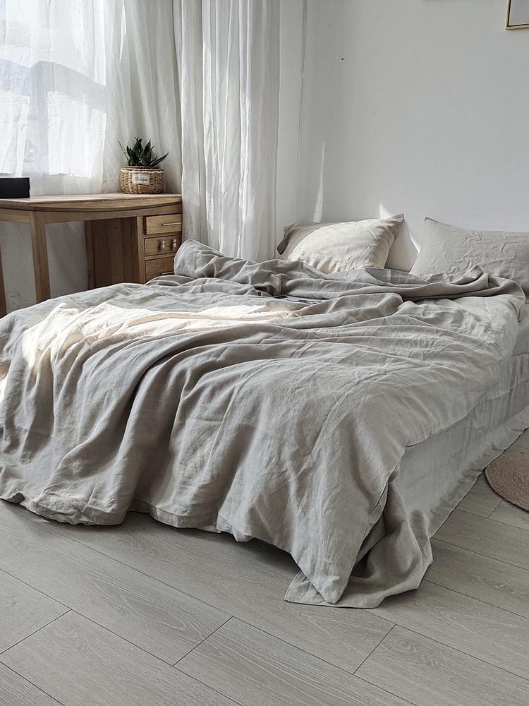 Pure Linen Bedding Set, Skin Friendly Zipper Duvet Cover And Pillowcases, Single and Double Quilt Cover, Queen Size,Home Textile