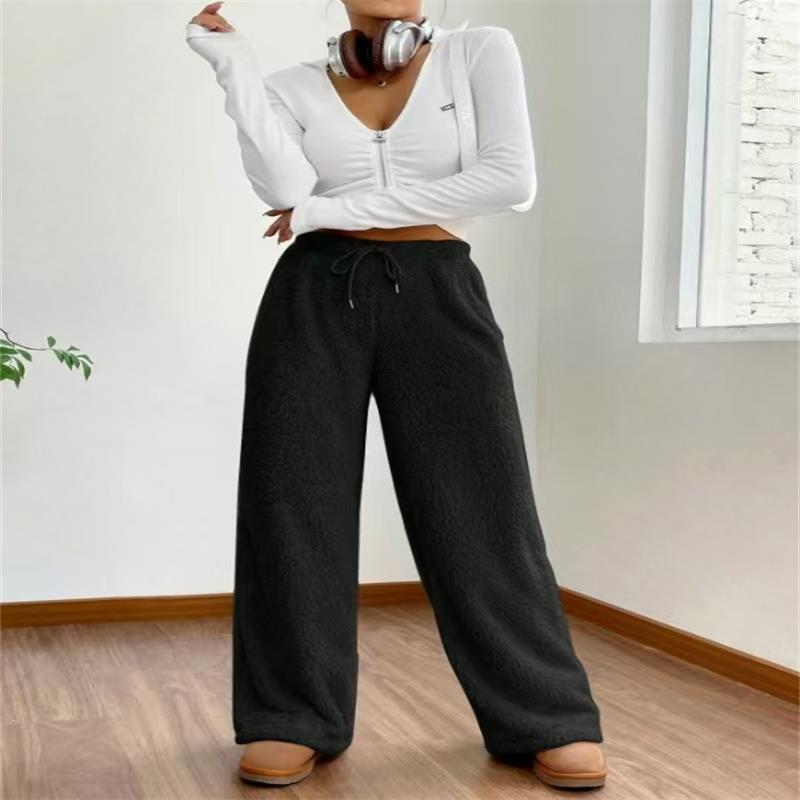 Women's Trousers Autumn Winter Streetwear Fashion Drawstring Casual Slim Pants Solid Versatile Warm Trousers Female Clothing