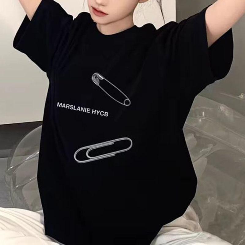 

Women s Summer Black Paperclip Print Oversized Short Sleeve T Shirt S чорний