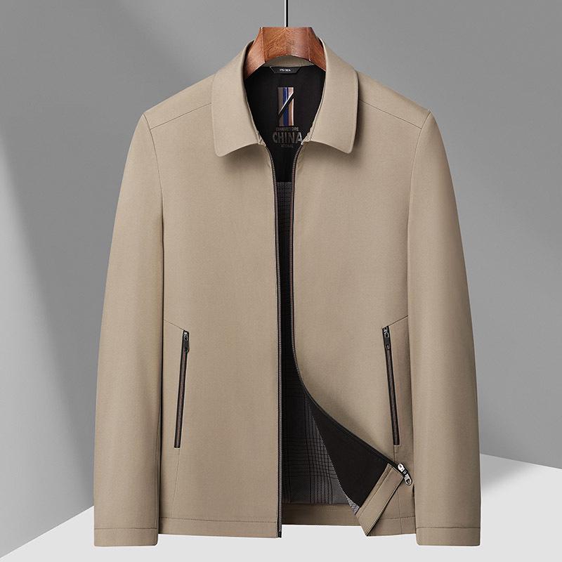 Men's Casual Lapel Zipper Jacket for Spring and Autumn - Middle-aged Dad's Short Coat (Ages 50-60)