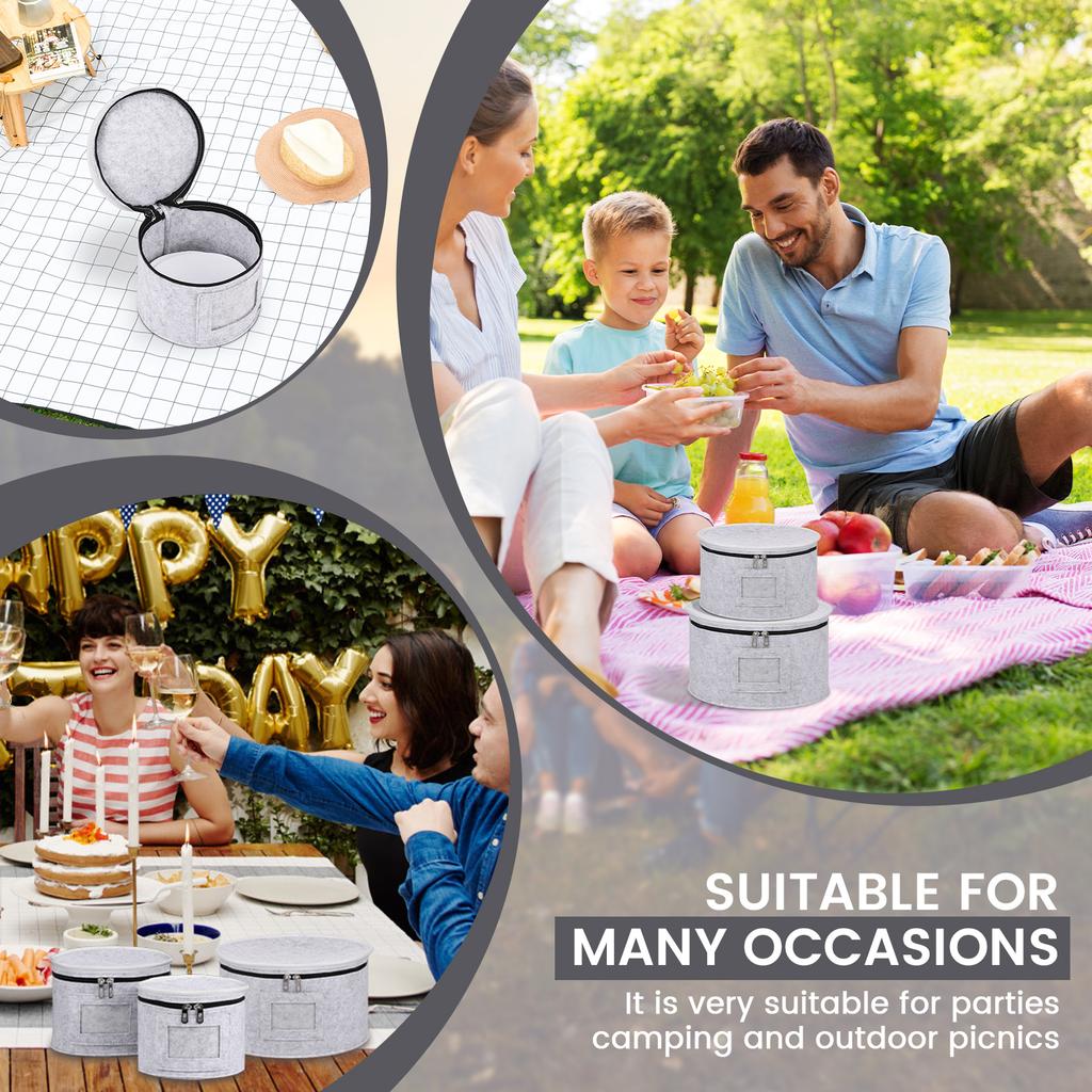 3Pcs Stackable Dish Storage Cases with 36 Round Dividers Thick Felt China Storage Containers for Dinnerware Storage & Transport