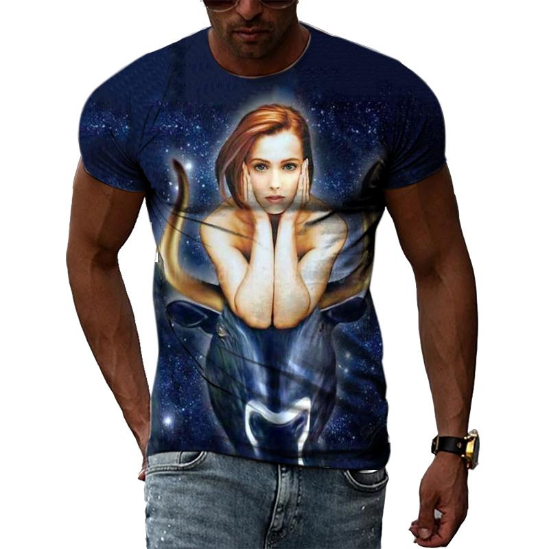 Taurus Story Domineering Fashion Original 3D Harajuku Printing Mighty Personality Men And Women Short-Sleeved Round Neck T-shirt