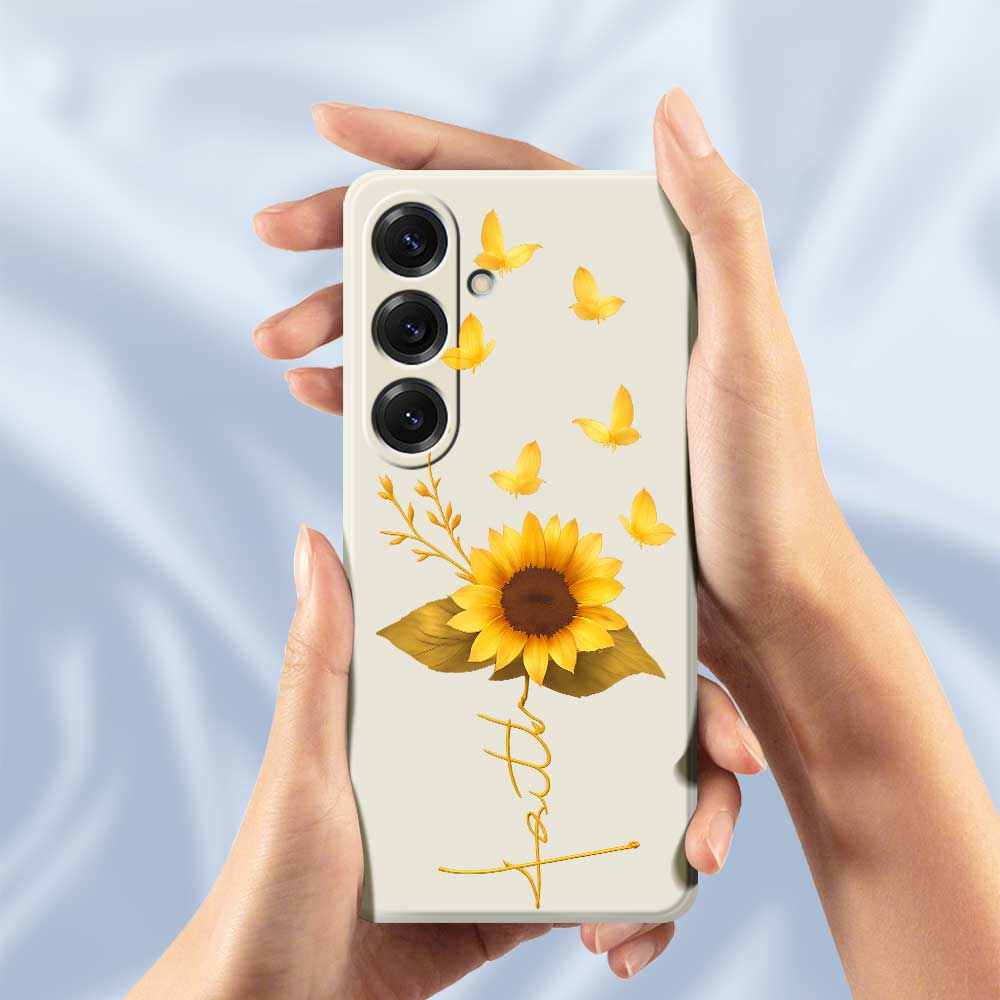 For Samsung Galaxy S25 Case Golden Butterfly Sunflower Pattern Printing Straight Edge TPU Phone Back Cover