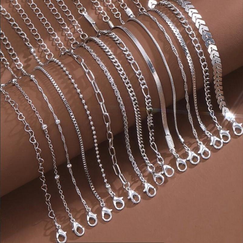 11 Pcs/Set Chic Snake Chain Bracelet Set for Women Boho Simple Elegant Heart Geometric Chain Vacation Date Casual Jewelry Gifts