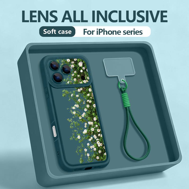 INS Sunflower Print Lanyard Case For iPhone 17 Pro Max iPhone 16 15 Pro Max 14 13 11 16E 17E Shockproof Bumper Wristband Cover