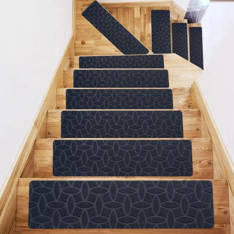 

8pcs 76x20.3cm Household Soft Self-adhesive Stair Tread Mat Stair Carpet Protector Carpet Non-slip Multiple Patterns Absorbent 76x20.3CM