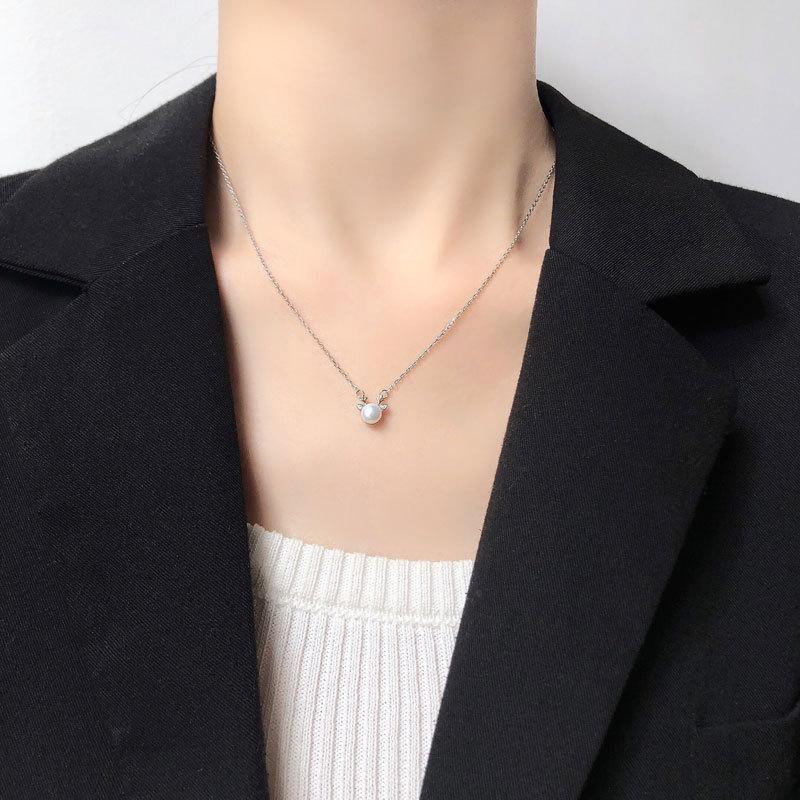 

Милое ожерелье из жемчуга с оленями для женщин, нишевый дизайн, рождественская цепочка на ключицу для женщин