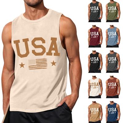 Men's Casual Sleeveless Tank Top Printed USA Graphic Athletic Workout Muscle Shirt Summer Beachwear