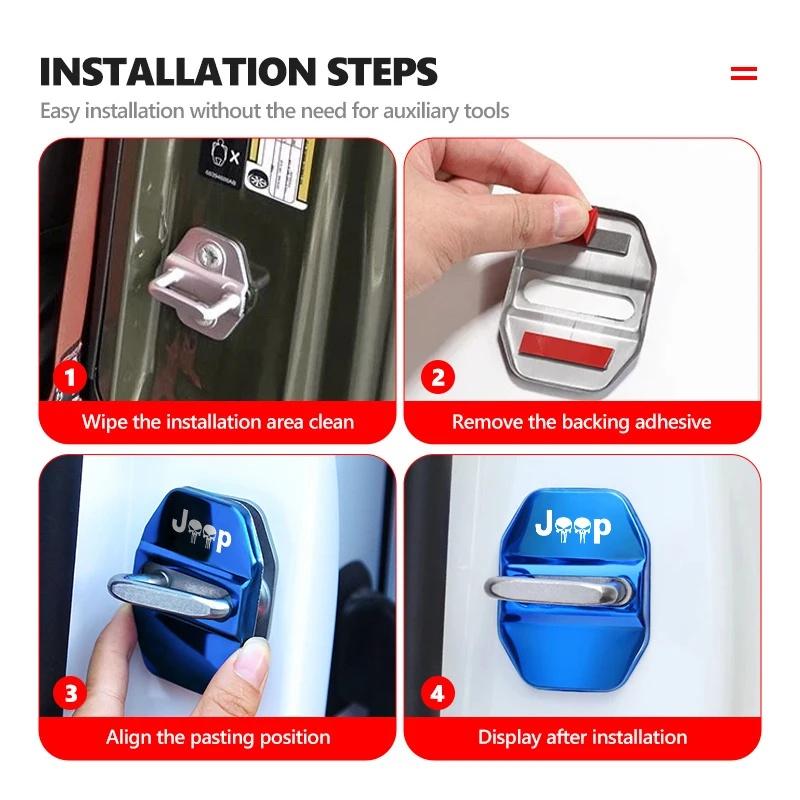4Pcs Decorative Car Door Lock Buckle Cover Protector for Jeep Renegade Wrangler JK JL Grand Cherokee Compass Patriot Auto Parts